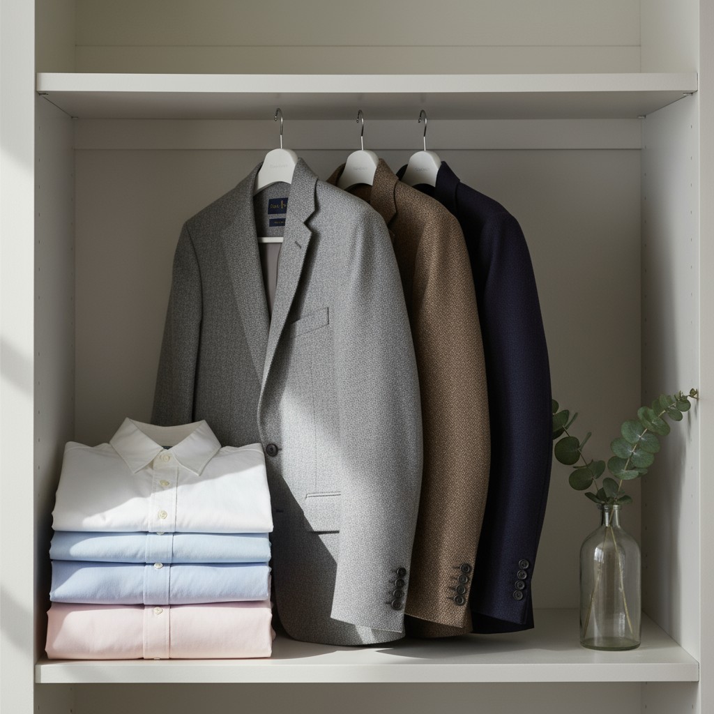 An assortment of turtle neck tops in pastel colors.uely There are two white, two pale blue, and two pale pink ones.